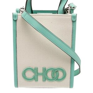 Jimmy Choo Cream Canvas Crossbody with Mint Trim